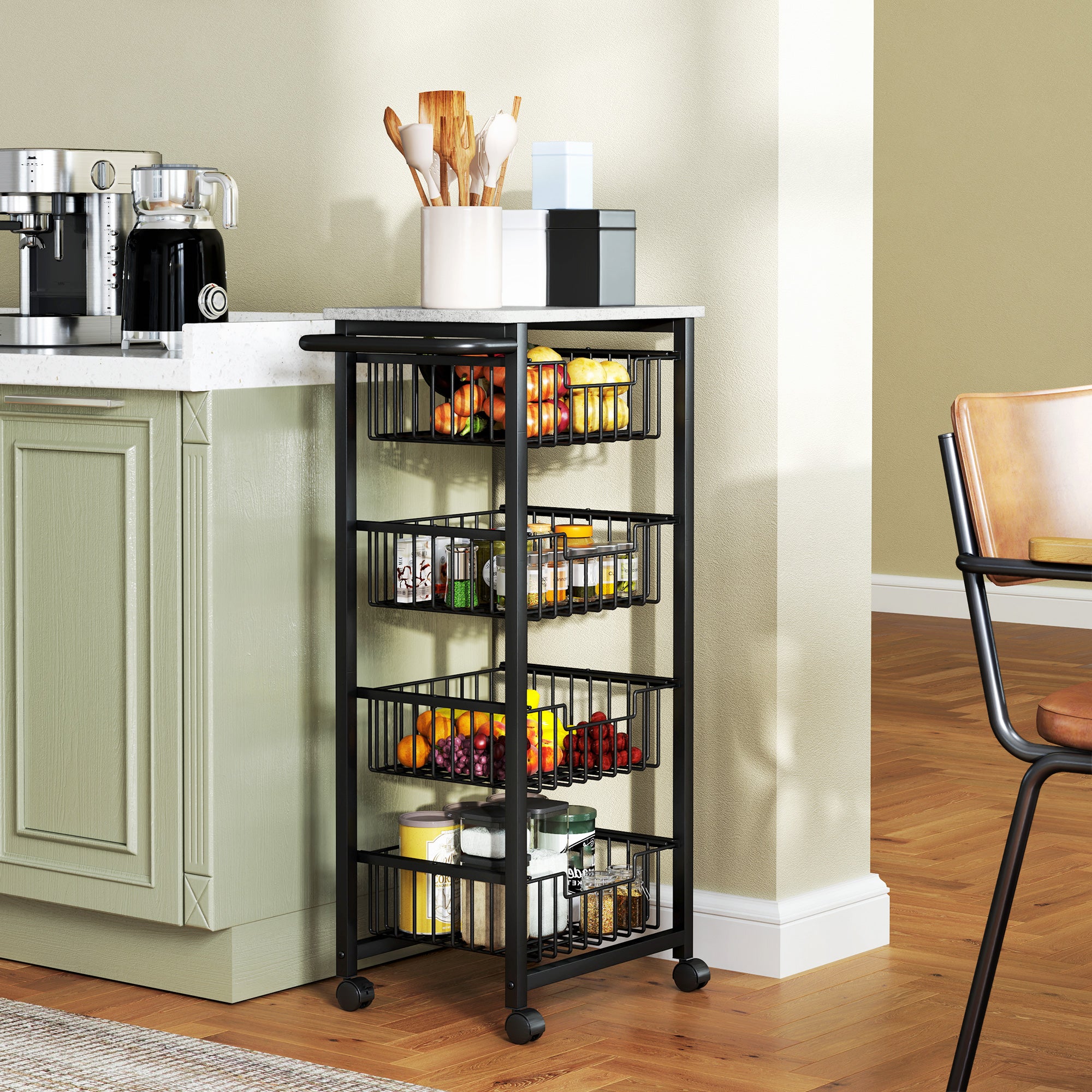 4-Basket Kitchen Storage Trolley