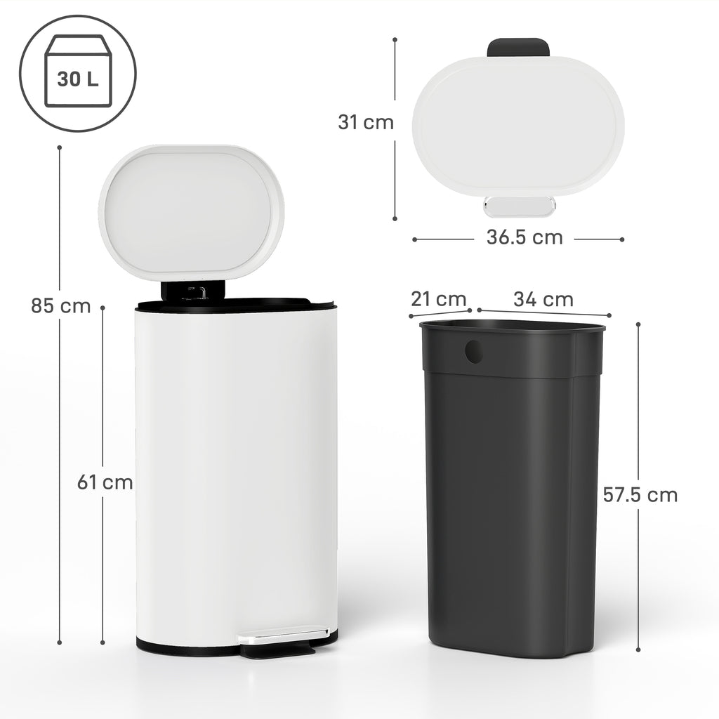 30L Curved Kitchen Bin – Cream