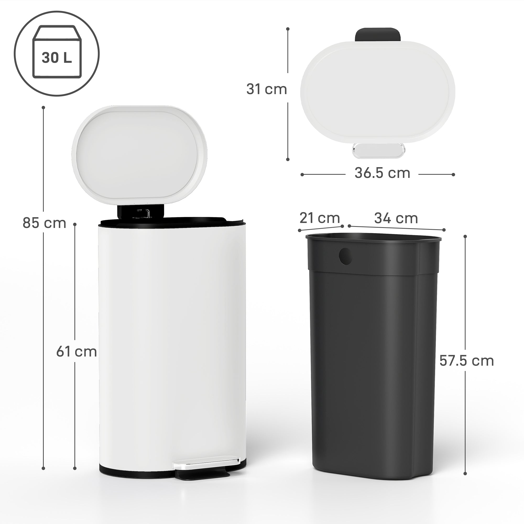 30L Curved Kitchen Bin – Cream