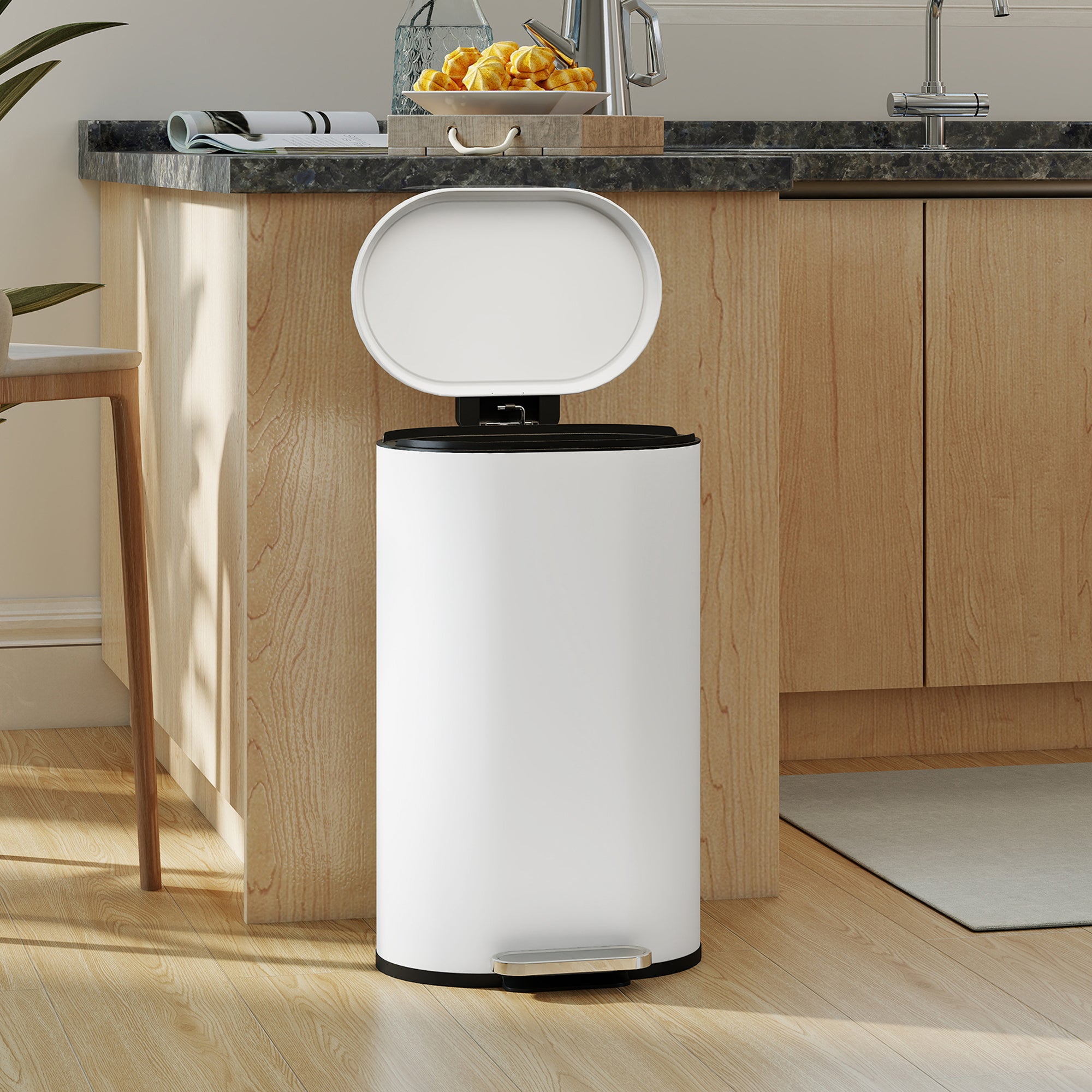 30L Curved Kitchen Bin – Cream